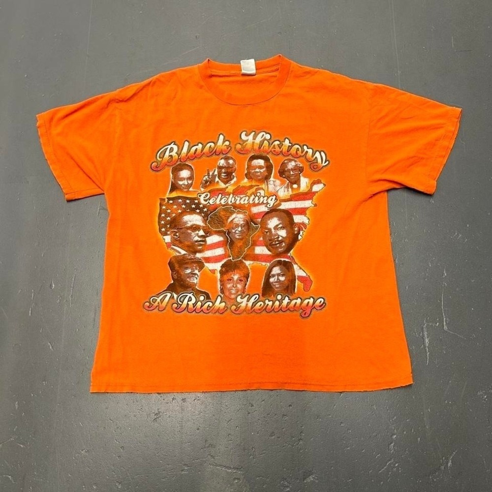 Vintage y2k orange faded black history rap tee double sided big print Tshirt